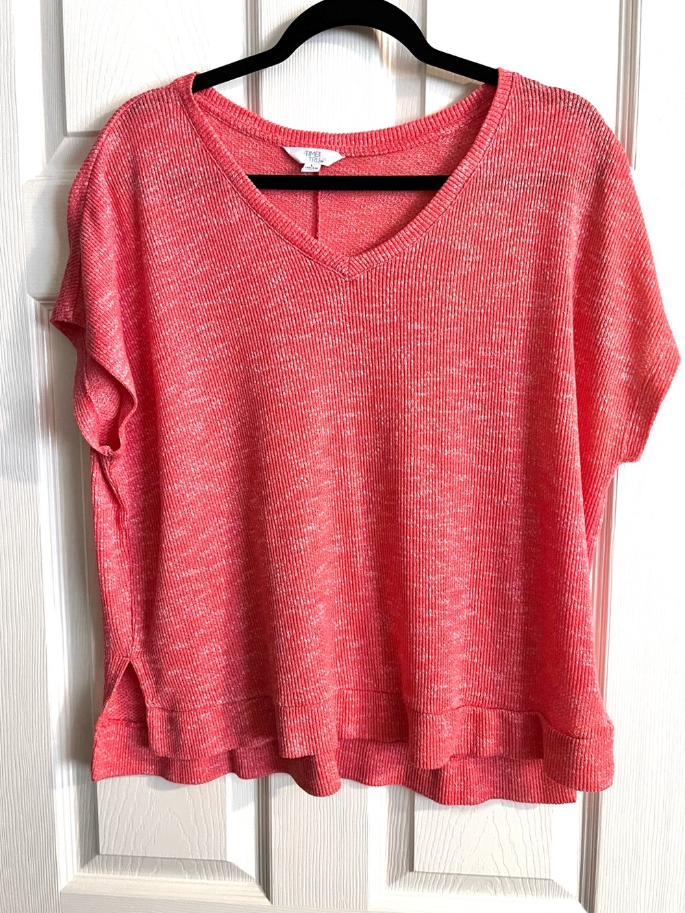 Time & Tru Peachy-Orange Coral Knit Stretch Top